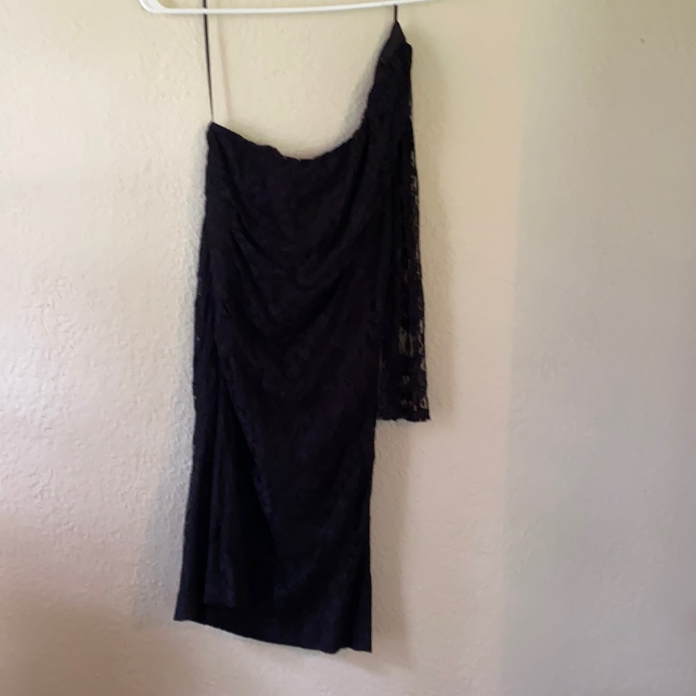 One shoulder black lace express dress